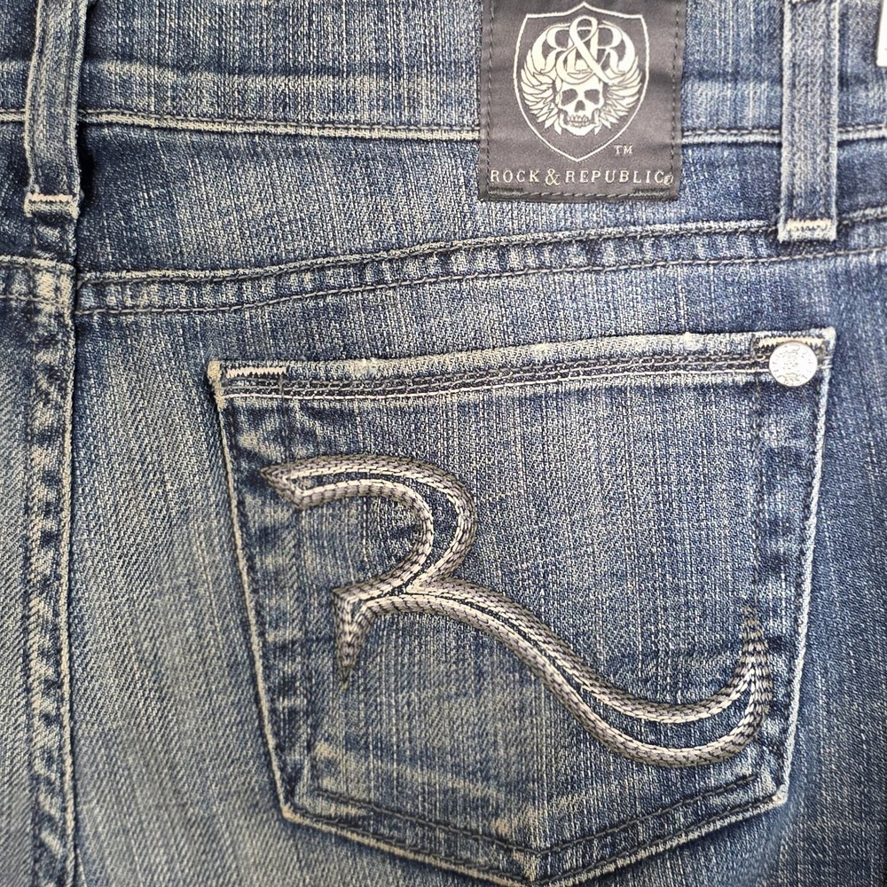 Rock & Republic Jeans Womens 28 Flare Low Rise Y2K Denim Boot Cut Embroidered - Picture 1 of 10